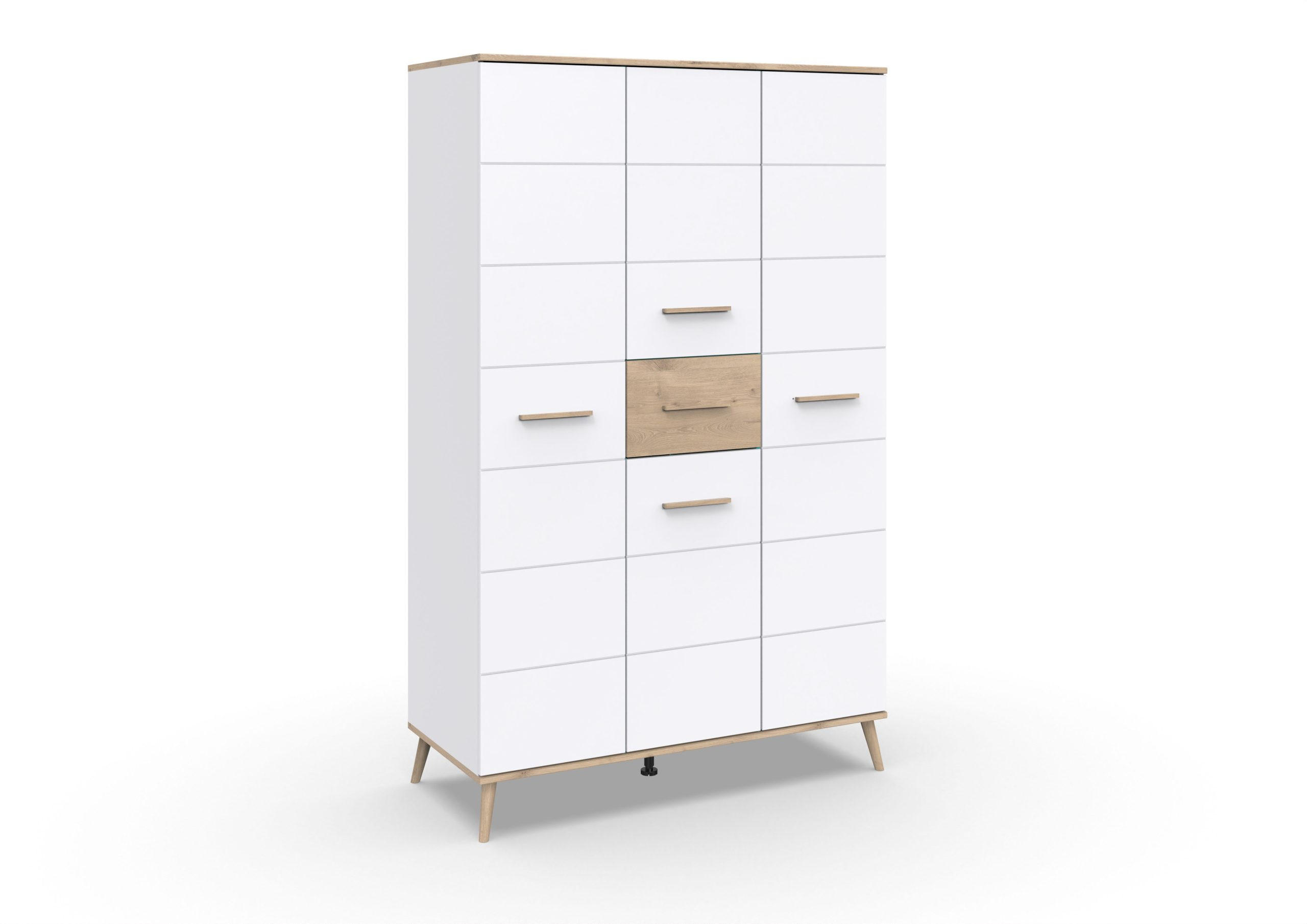 KLEIDERSCHRANK Fehmarn in Weiß und Viking Oak - Drehtürenschrank 4 türig - Weiß, Holzwerkstoff (125/202/58cm)