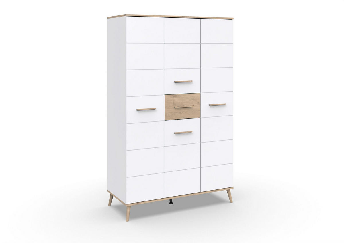 KLEIDERSCHRANK Fehmarn in Weiß und Viking Oak - Drehtürenschrank 4 türig - Weiß, Holzwerkstoff (125/202/58cm)
