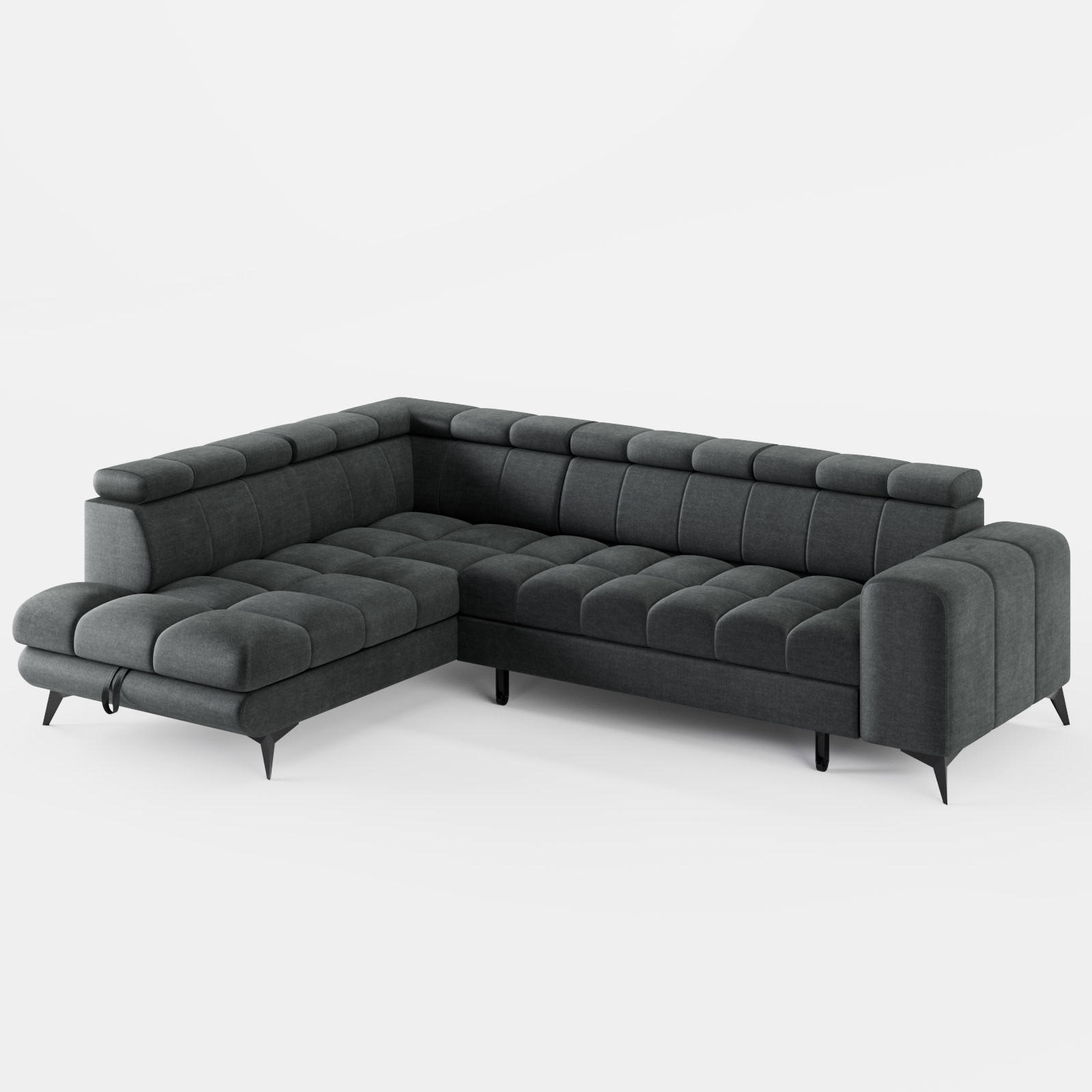 ECKSOFA CANDY CANE Links Dunkelgrau Velours-Stoff mit Schlaffunktion und Bettkasten - Dunkelgrau, Textil (264/192cm) - Barchello