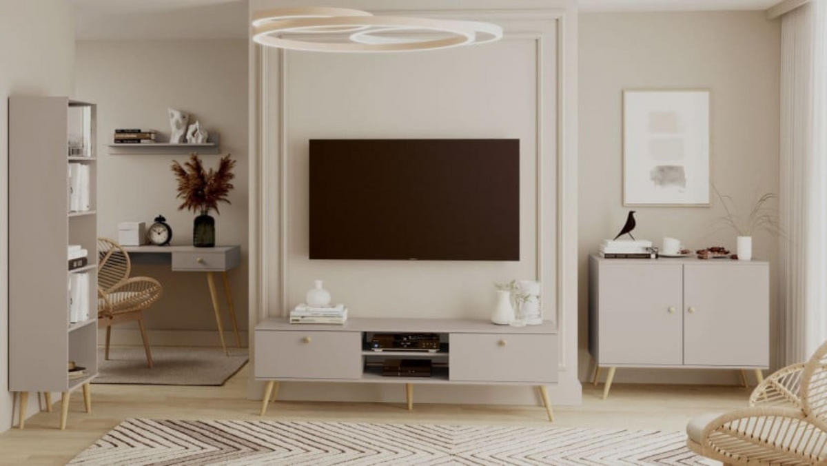 TV-SCHRANK Kaschmir Boho Mit Holzbeinen - Beige, Holzwerkstoff (170/50/41cm) - Sepro Meble