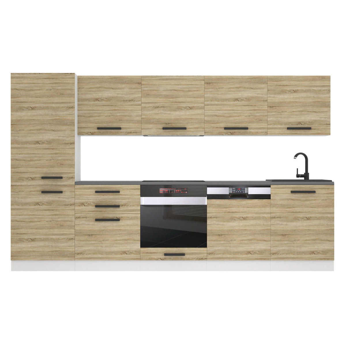 KÜCHENZEILE Rose 300 cm, mit Arbeitsplatten, Sonoma-Eiche - Sonoma Eiche, Holz (300/204/60cm) - B BELINI GROUP