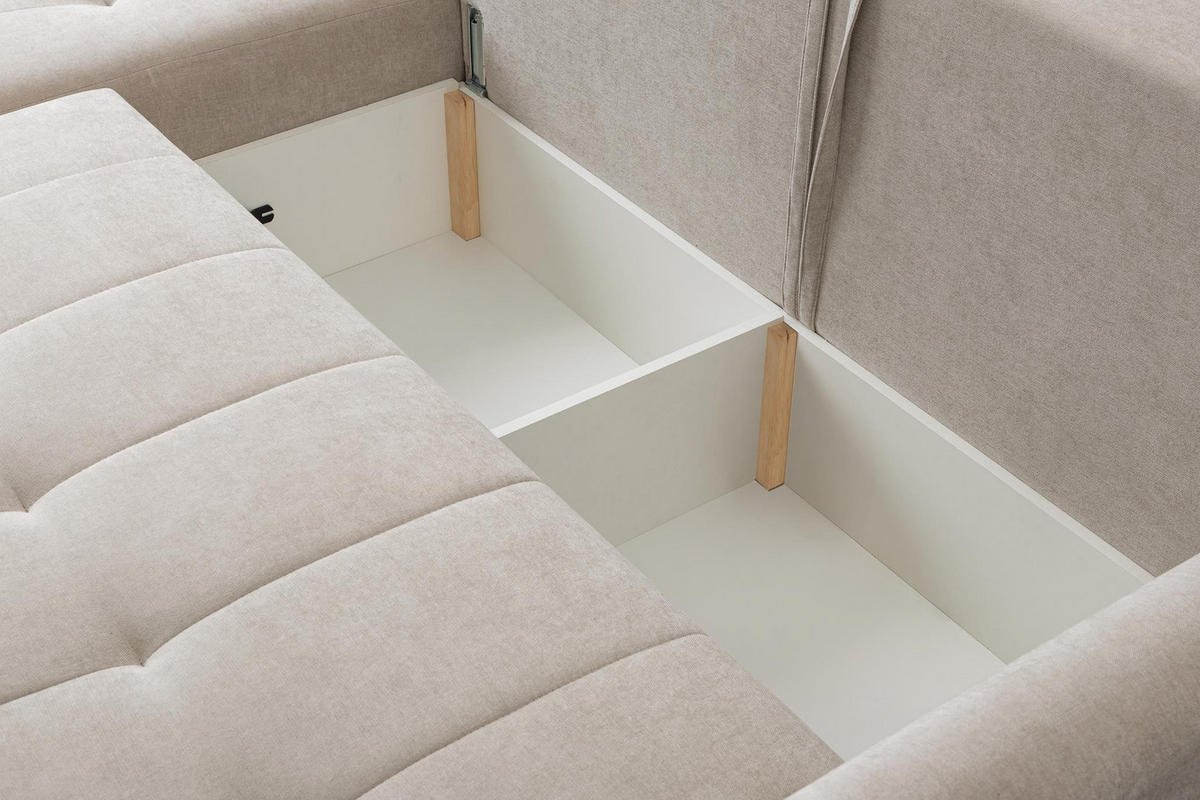 ECKSOFA Sprento Beige, in Chenille-Stoff, mit Schlaffunktion und Bettzeugfach - Beige, Holzwerkstoff/Textil (230/149cm) - Bettso