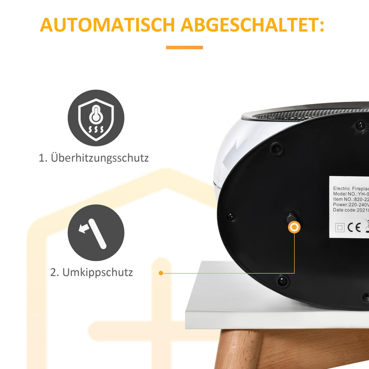 LED Elektrokamin Mini Tisch Standkamin mit Flammeneffekt 1500W Weiß - Weiß, Metall (18/35/30.5cm) - HOMCOM