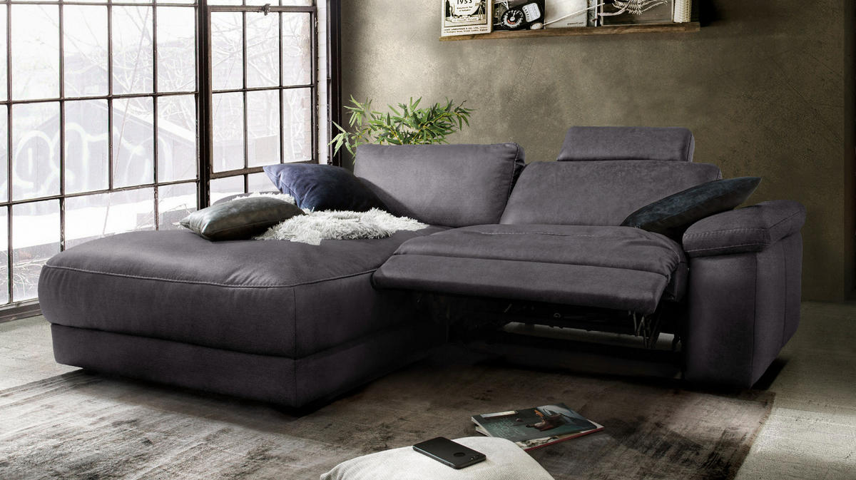 ECKSOFA MOTORISCH. RELAXFUNKTION LOLA Schwarz Webstoff - Schwarz, Textil (233/178cm) - KAWOLA