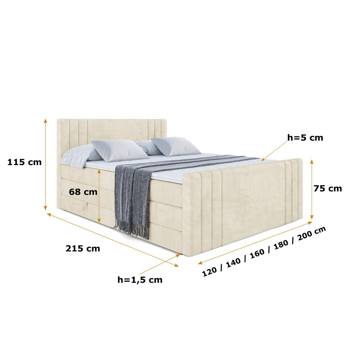 BOXSPRINGBETT IDRIKO-Z KING - 200x200 - H3/H4 - Beige - Beige, Holzwerkstoff (200/200cm) - ALTDECOR