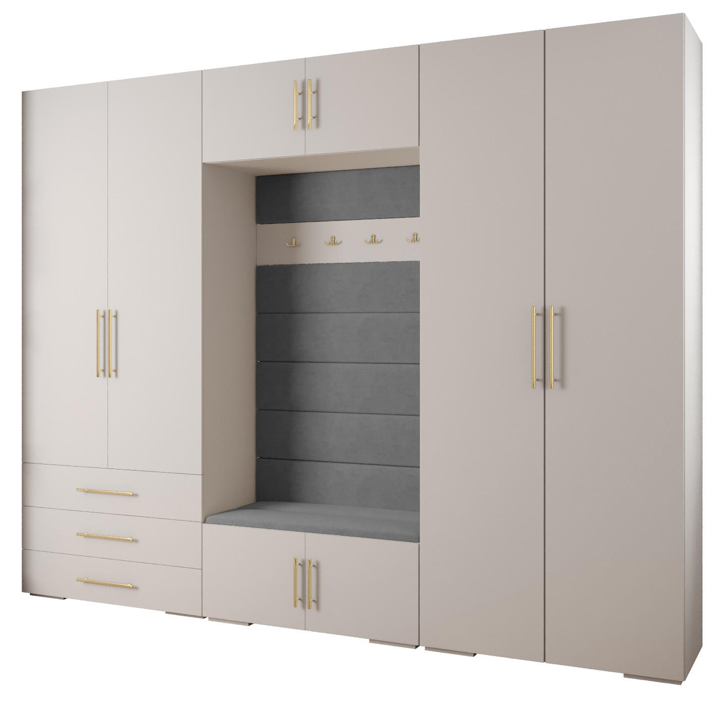 Abiks Möbel Garderoben-Set Weiß, Grau, Gold 300x236.7x47 cm