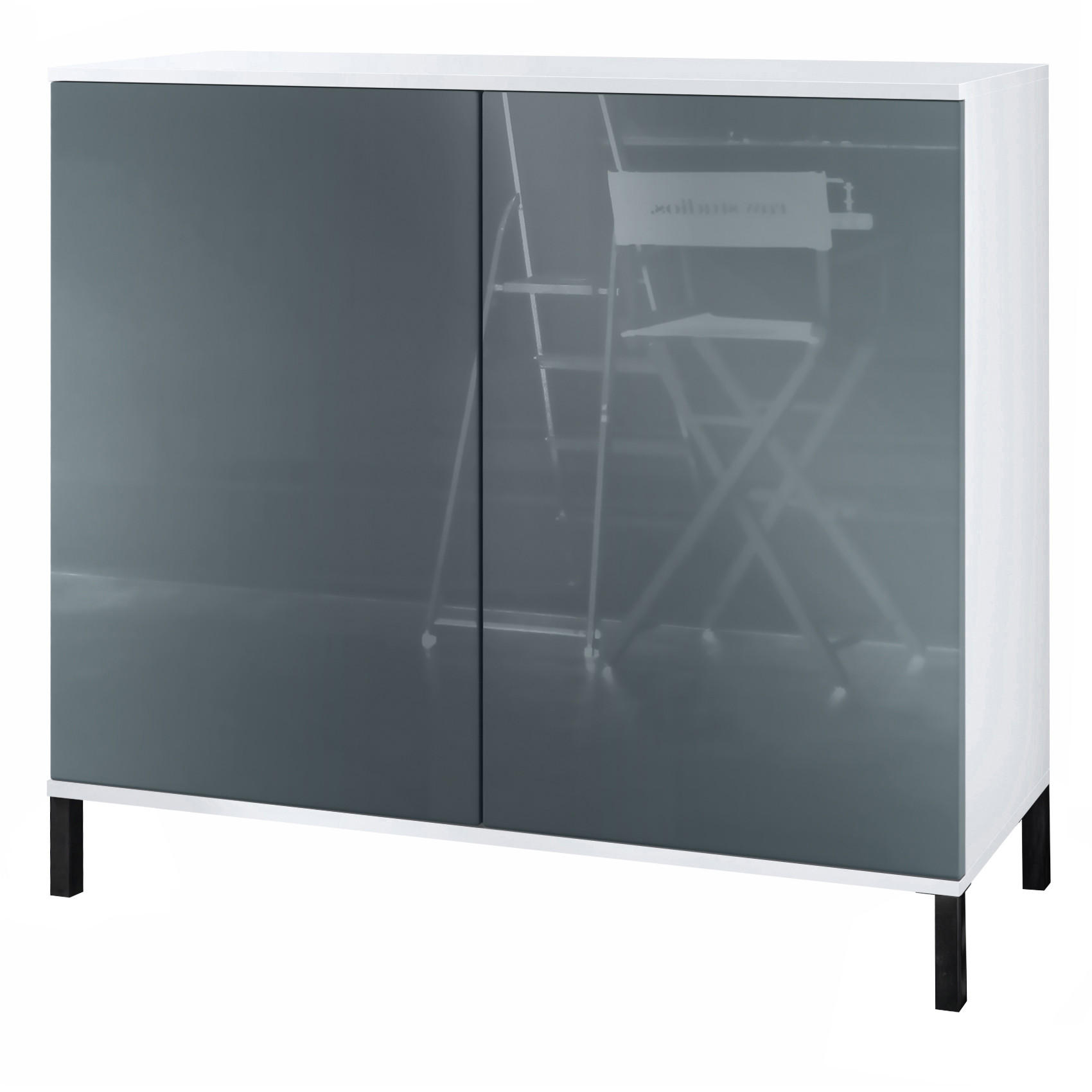 KOMMODE Skadu Grau Hochglanz - Grau, Holzwerkstoff (92.5/83.5/35cm) - Vladon