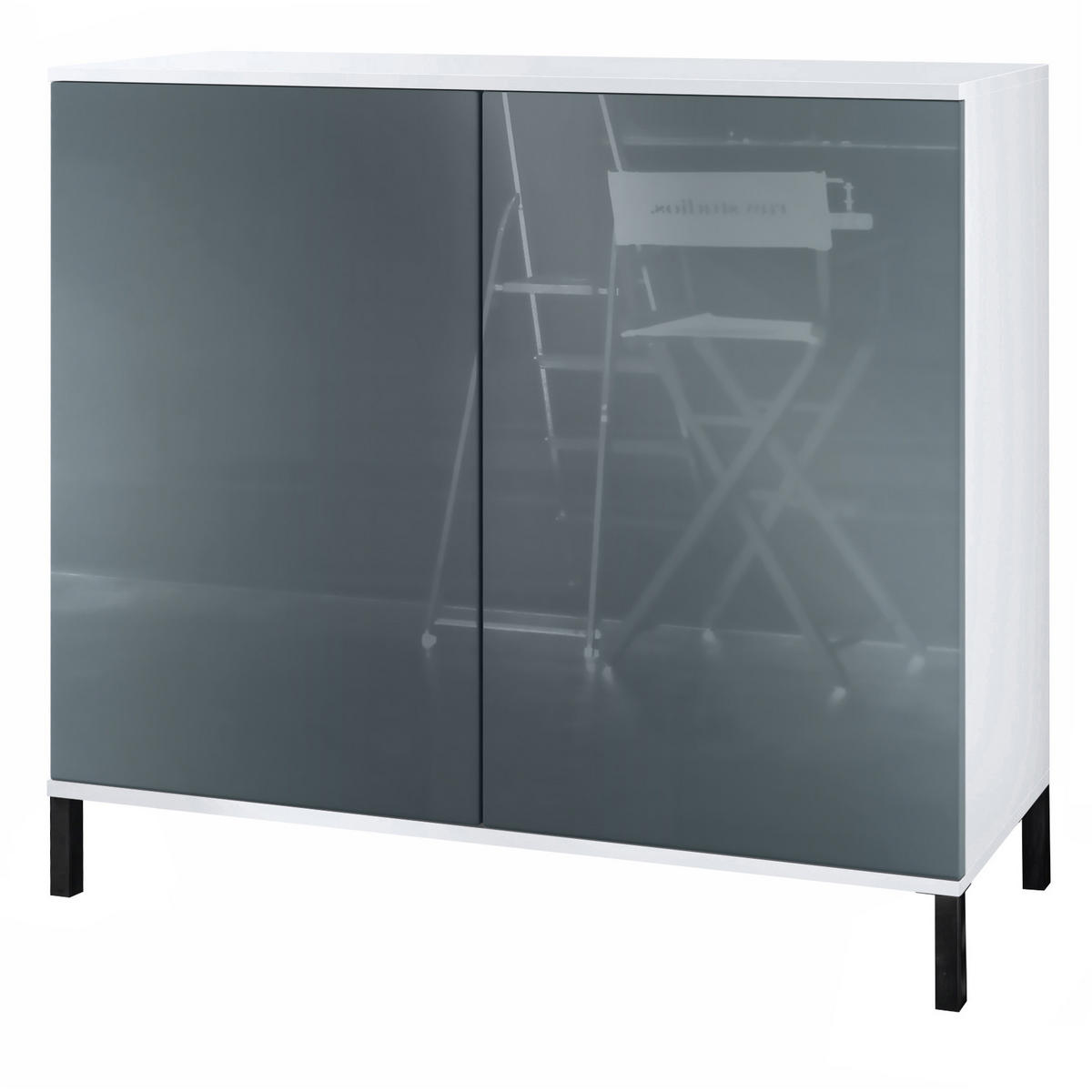 KOMMODE Skadu Grau Hochglanz - Grau, Holzwerkstoff (92.5/83.5/35cm) - Vladon