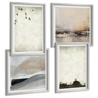BILDER SET 4er Set - 50x50 cm & 40x60 cm Silberner Rahmen - Vögel, Steine, Pinselstriche, Verzierungen - Silberfarben, Kunststoff (50/50cm) - TULUP