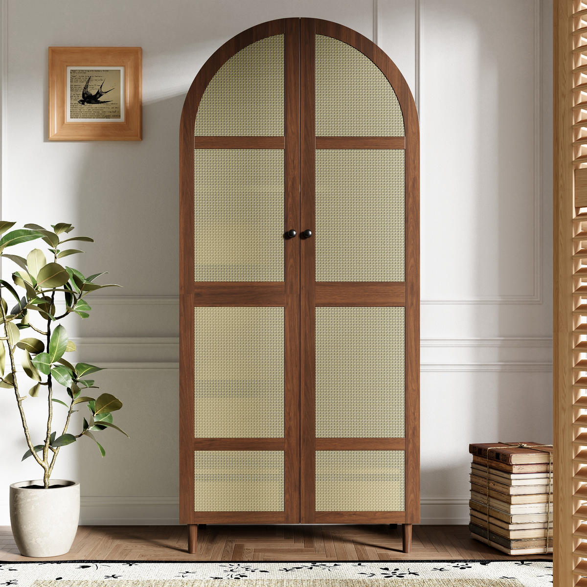 KLEIDERSCHRANK Gebogene Türen Stauraum Schubladen Modern - Walnussfarben, Holzwerkstoff (80/179/50cm) - FLIEKS