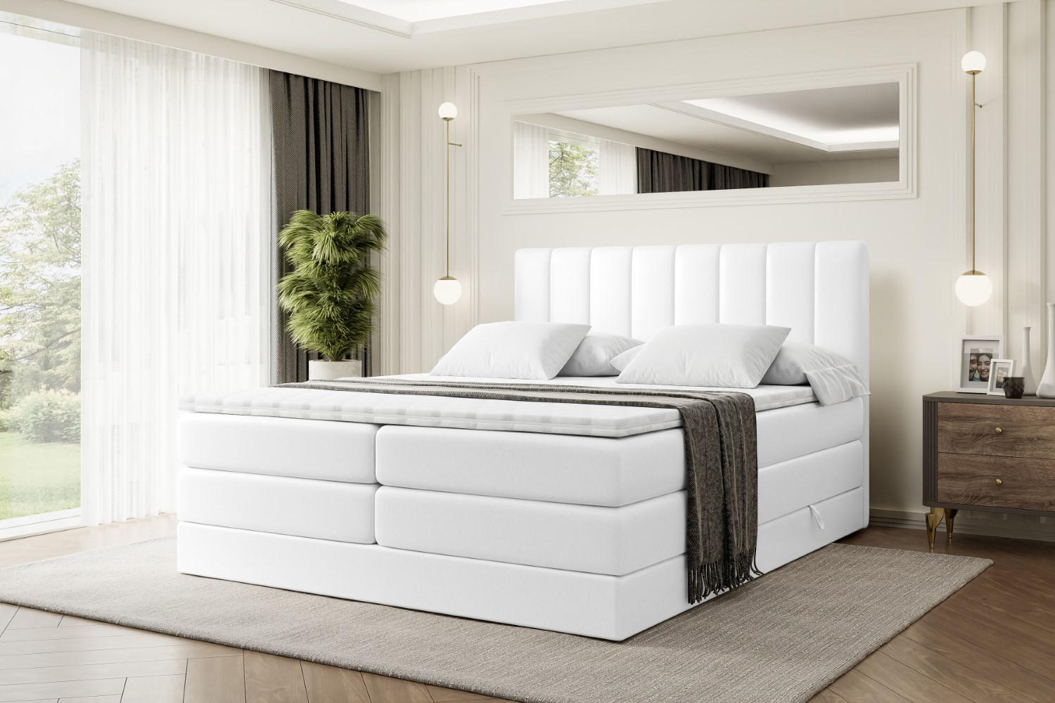 BOXSPRINGBETT OTTA KING - 140x200 - H3/H4 - Weiß Hochglanz - Weiß Hochglanz, Holzwerkstoff (140/200cm) - ALTDECOR