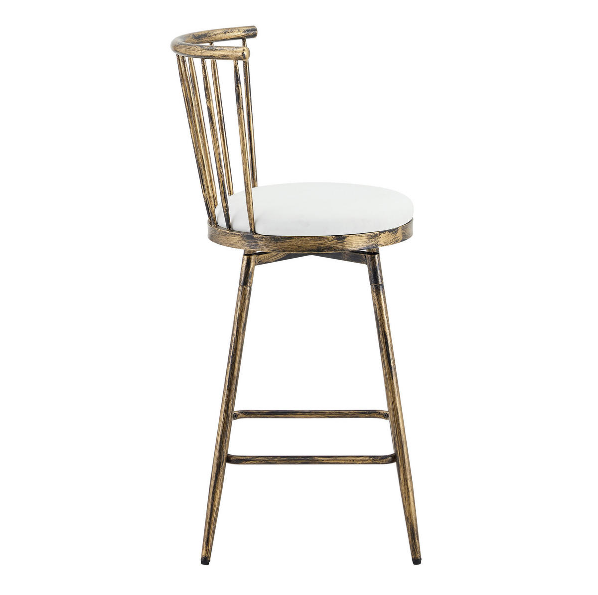 BARHOCKER aus Metall mit gepolstertem Sitz, PU-Bezug und Fußstütze, Braun-Weiß - Braun, Metall (39/96/39cm) - MIVRAY