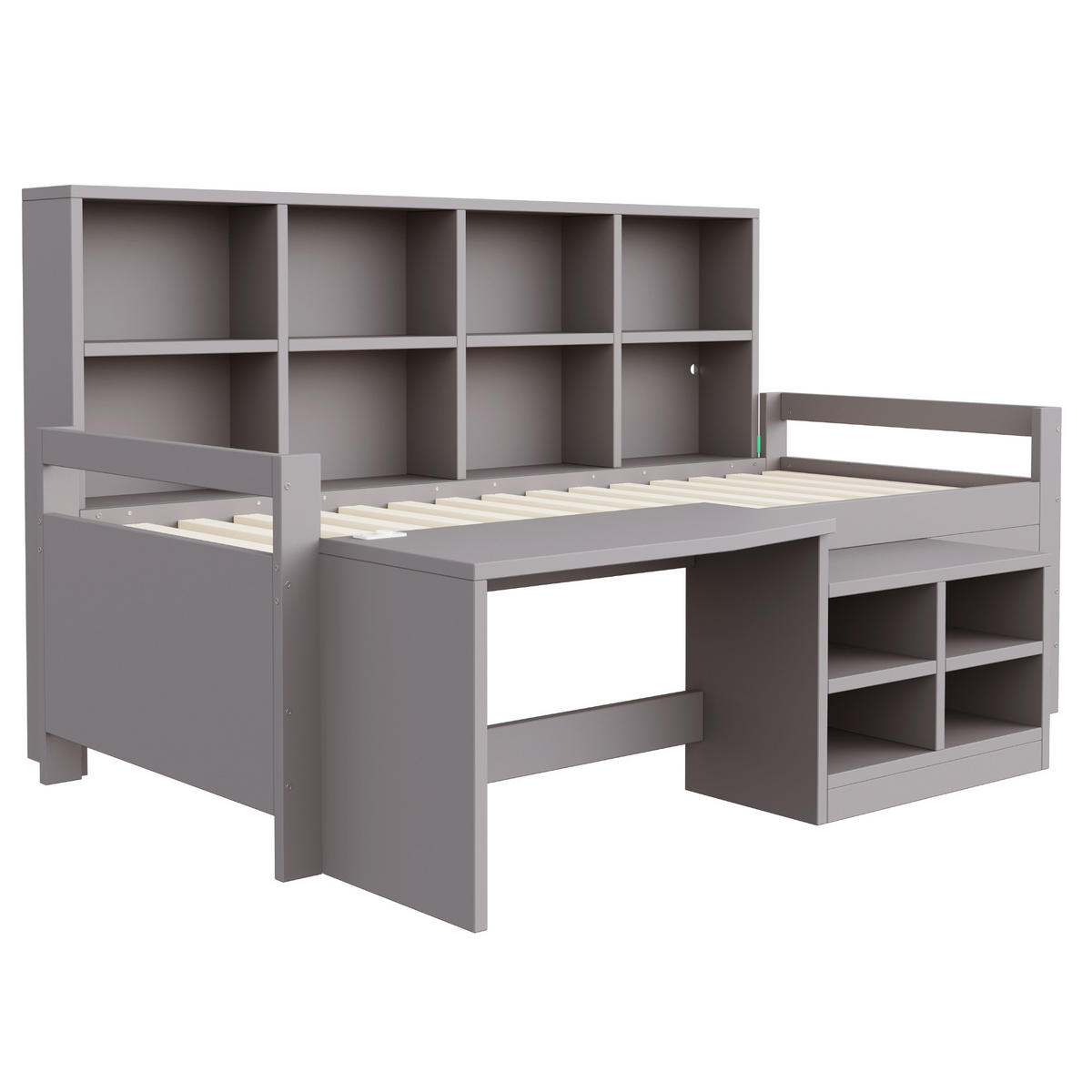 MULTIFUNKTIONSBETT mit Schreibtisch 90x200 cm Holz Grau - Grau, Holz (90/200cm) - Meubliv