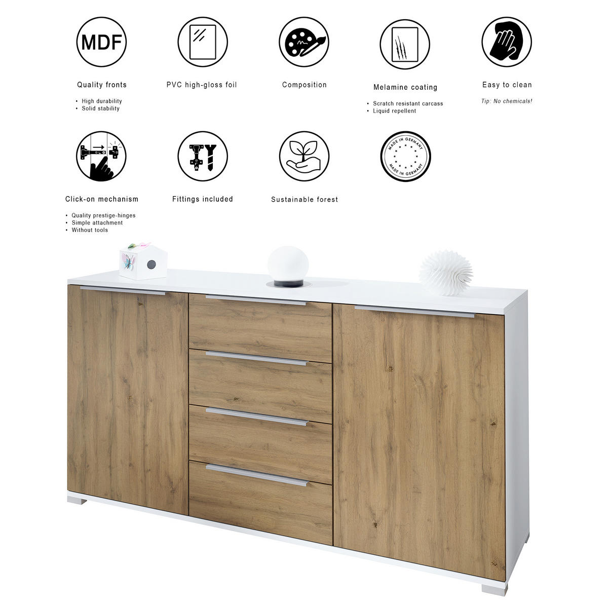 SIDEBOARD Linio Anthrazit matt - Anthrazit, Holzwerkstoff (138.5/75.5/35cm) - Vladon