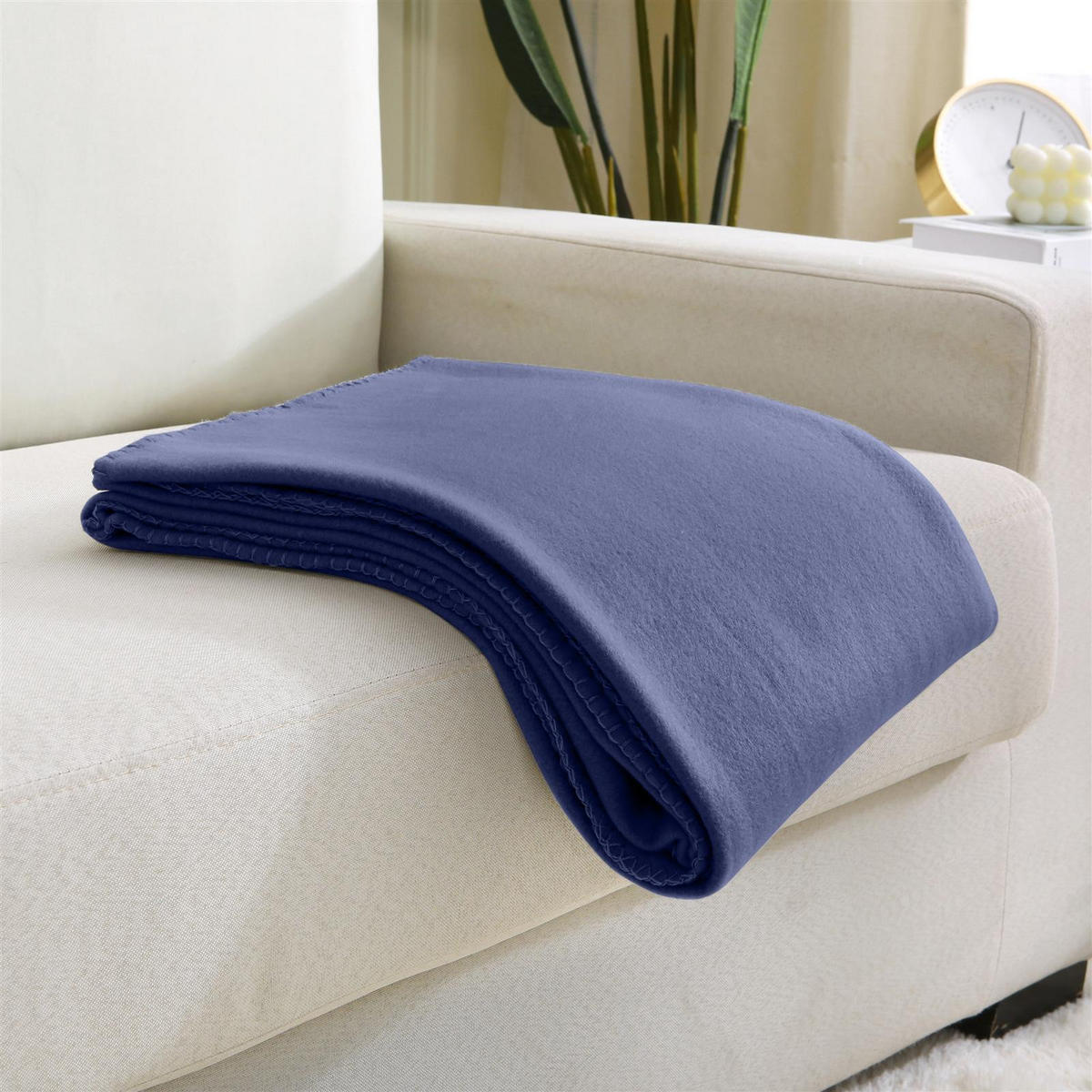 FLEECEDECKE 2er Set eco-line dunkelblau 130/160 cm aus 100% recyceltem Material Kettelrand Anti-Pilling - Dunkelblau, Textil (130/160cm) - wometo