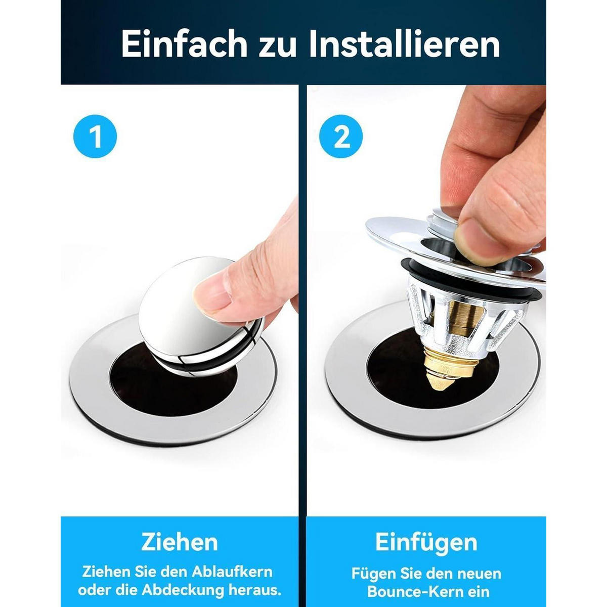 WASCHBECKENSTÖPSEL Pop-Up mit Sieb 34-45mm Silber 1 Stück - Silberfarben, Metall (5.1/3.4/6.2cm)