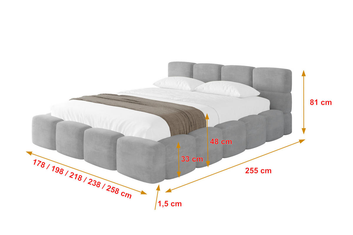 POLSTERBETT mit Bettkasten und Lattenrost, Bett mit Matratze H3/H4, Kopfteil, Boxbett, Doppelbett mit Stauraum - NATA-v1 200x200 Grau - Anthrazit, Holzwerkstoff/Textil (200/200cm) - ALTDECOR