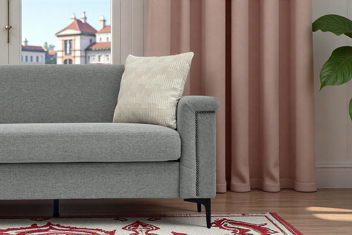 2-SITZER 172/72/82 cm hellgrau aus Polyester mit Federkern und Metallfüßen - Hellgrau, Textil (73.5/81.5/172cm) - OKWISH