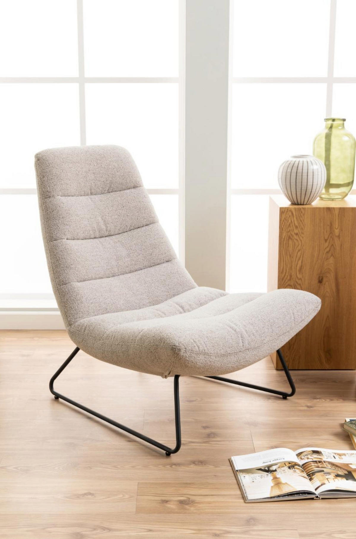 SESSEL Forgents mit Bouclé-Bezug in Beige - Beige/Schwarz, Textil/Metall (82.5/97/93cm) - Selsey