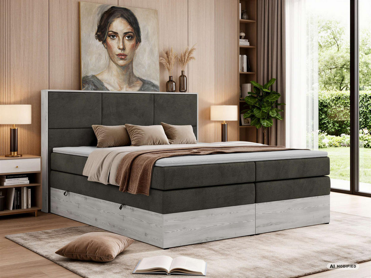 POSTEL BOXSPRING DELNOR KING 200/200 - Tmavě šedá Samet - Topper Visco - H3 - černá/tmavě šedá, textil/plast (200/200cm) - MKS