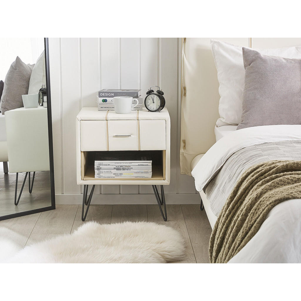 Thumbnail - Beliani Nachttisch, Weiß, Textil, 48x56x41 cm, Schlafzimmer, Nachttische