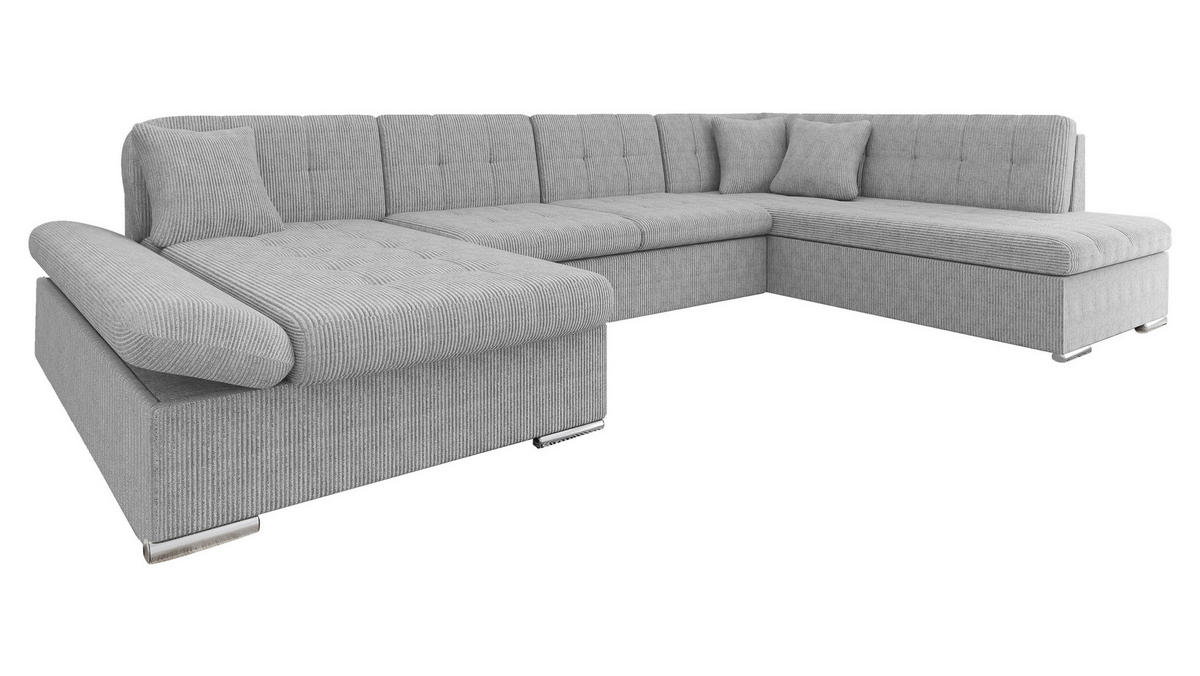 ECKSOFA Bergen Cord, Seite: Links - Silberfarben/Hellgrau, Holz/Textil (345/76/205cm) - MIRJAN24