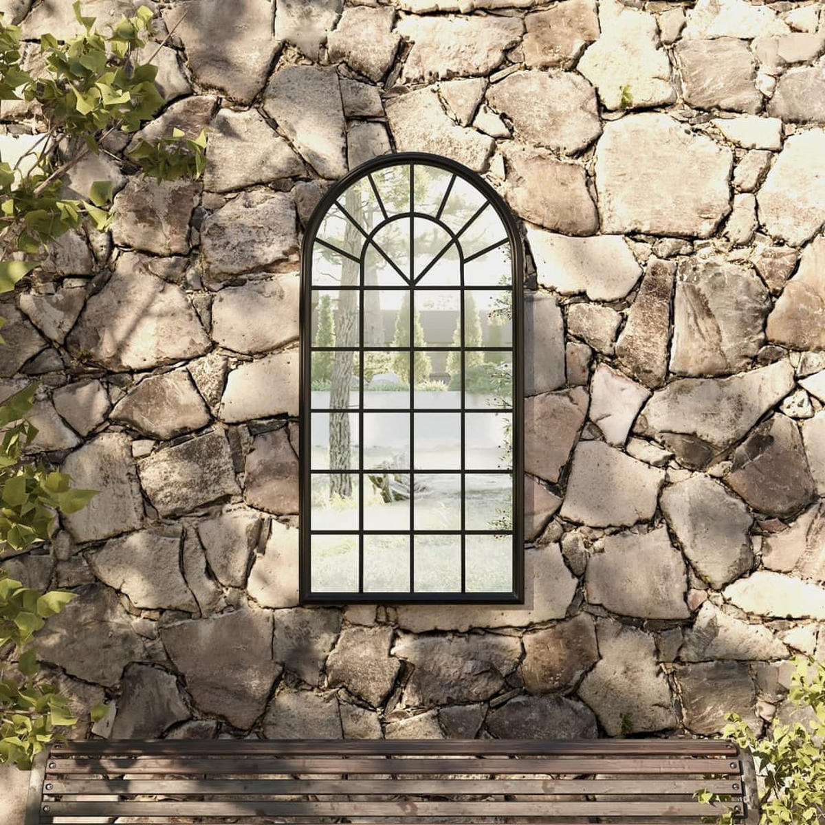 GARTENSPIEGEL Schwarz 90x45 cm Eisen - Schwarz, Metall (45/90/1cm) - furnicato