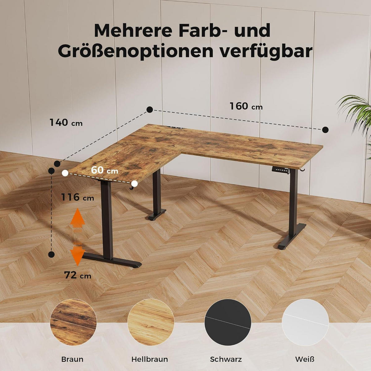 SCHREIBTISCH L-förmig Höhenverstellbar Elektrisch 160 x 140 cm Braun - Braun, Holzwerkstoff (160/140/75cm)