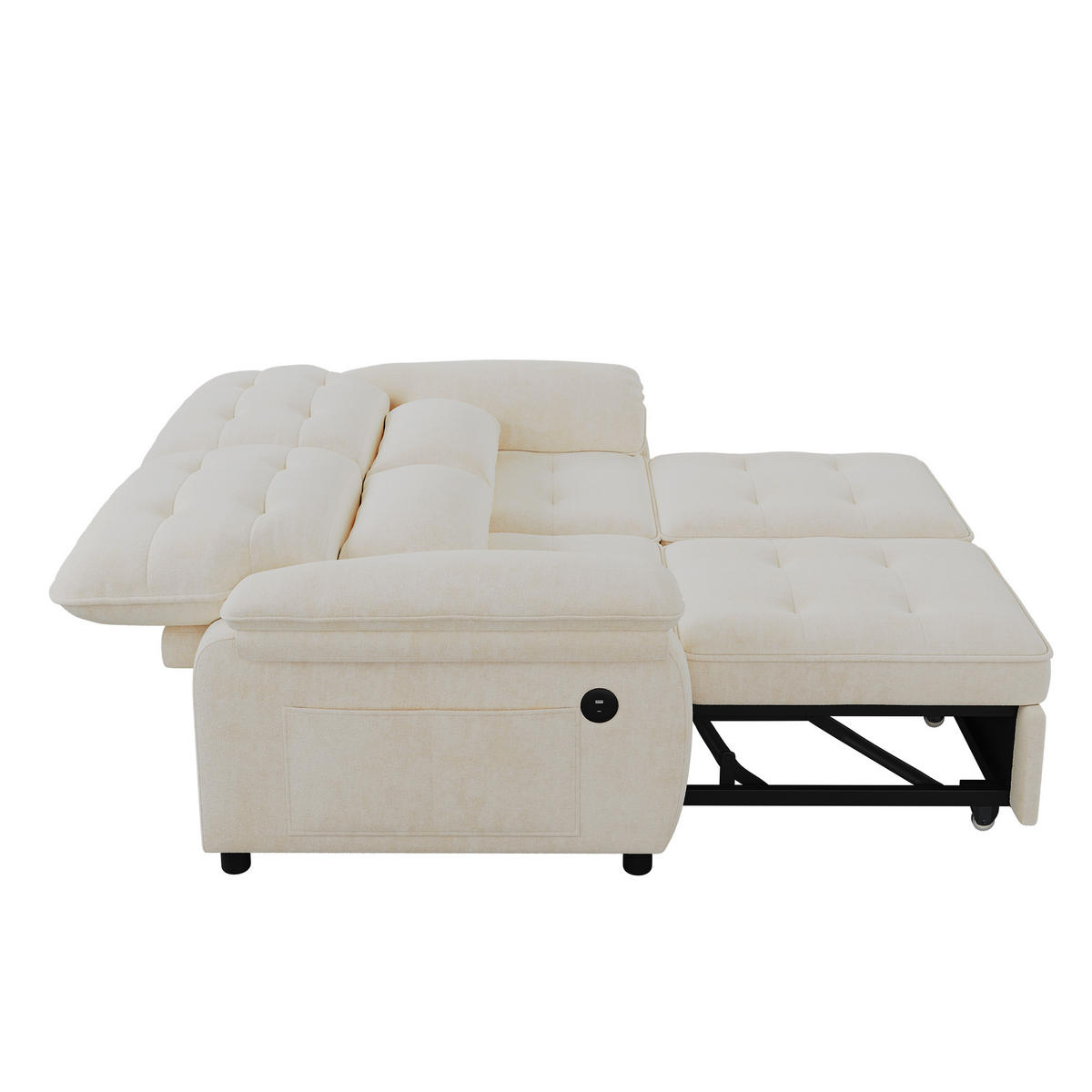 SCHLAFSOFA DE-33203 3-in-1 ausziehbar mit USB und Type-C Beige - Beige, Metall (142/86.5/90cm) - ComfortXL