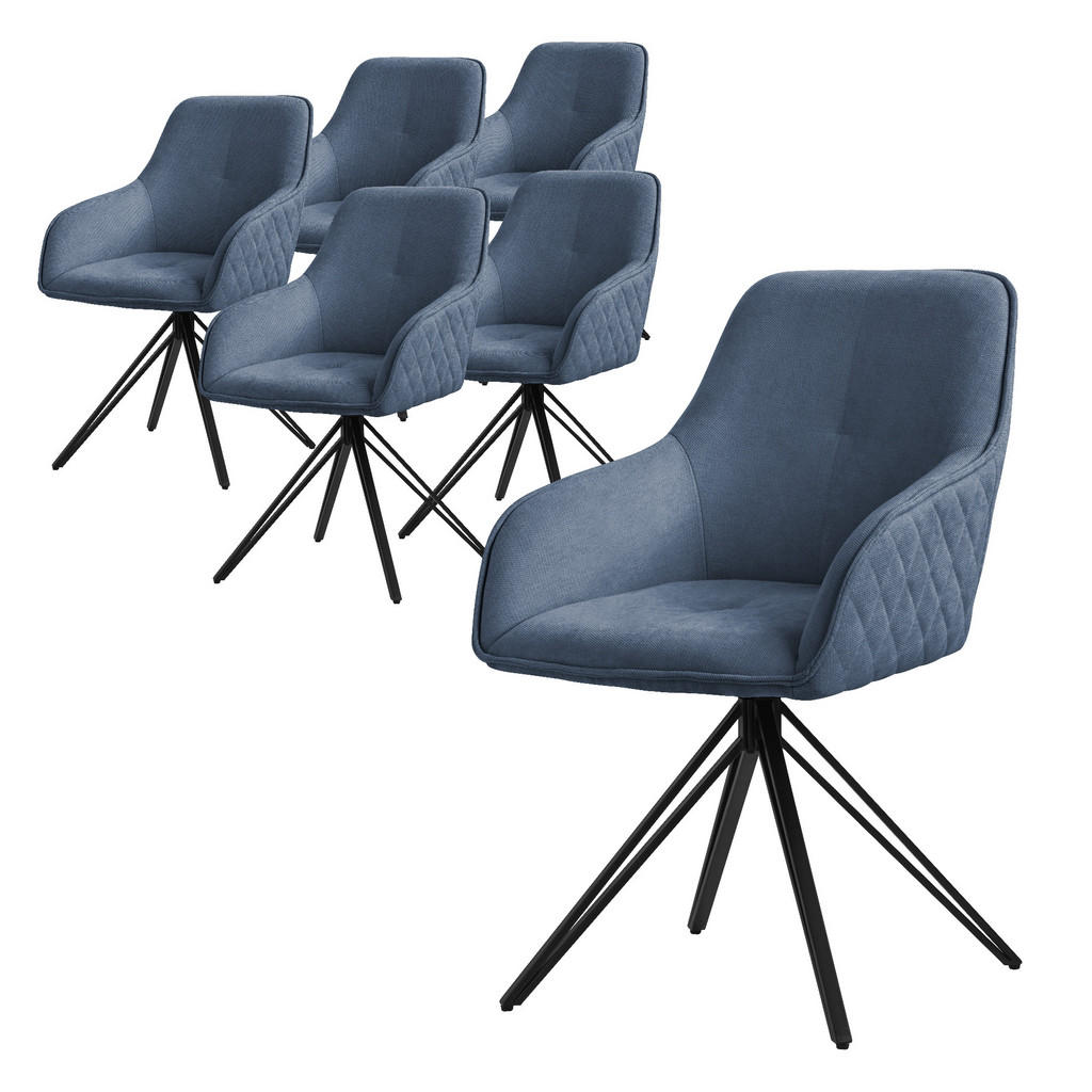 ML-DESIGN JÍDELNÍ ŽIDLE, sada 6 ks, otočné, modrá tkanina