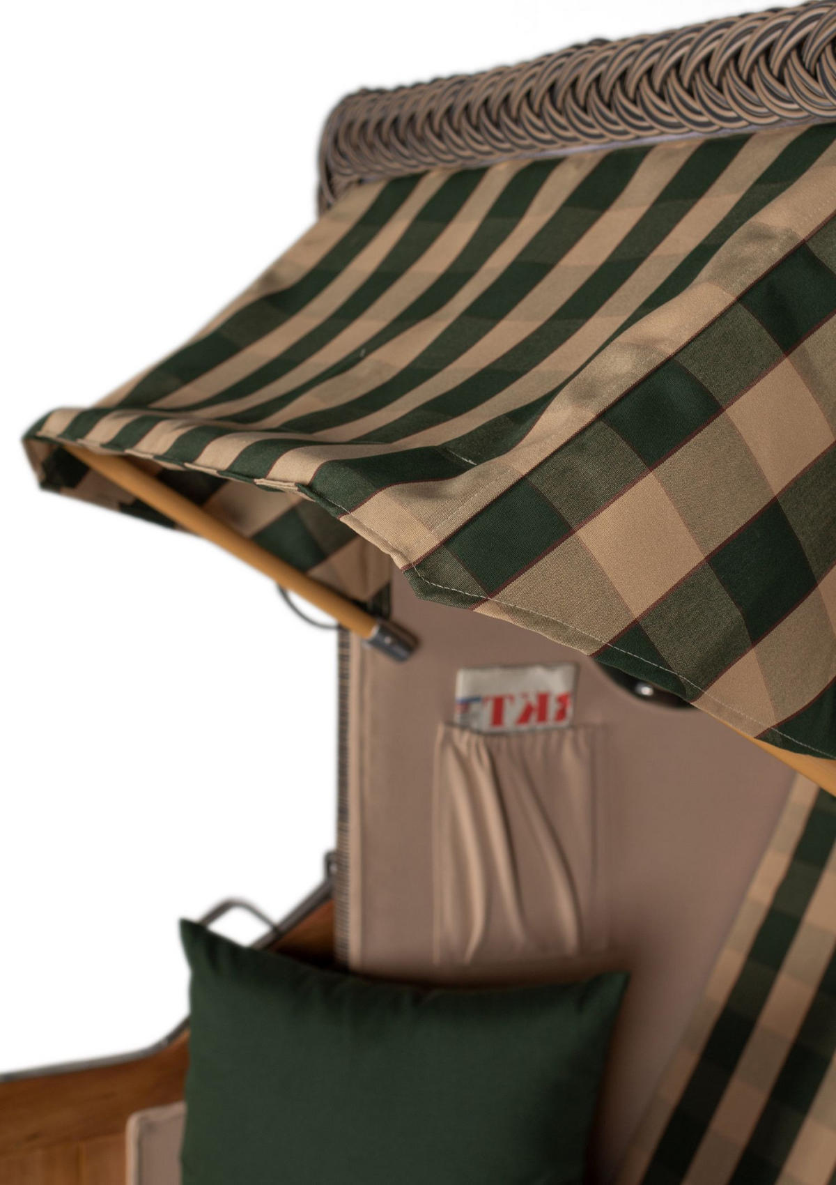 STRANDKORB Komplettset: Ammersee Single Teak Bullauge - PE grau - Modell 506 - Beige/Grün, Holz/Kunststoff (96/165/80cm) - bene living