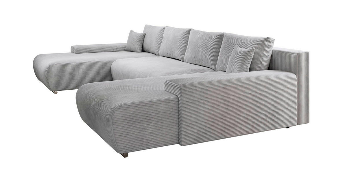 ECKSOFA Credo mit Schlaffunktion und Bettkasten, Couch U-Form, 348x81x185 cm, Hellgrau - Hellgrau, Holz (348/170cm) - PROMETO Möbel