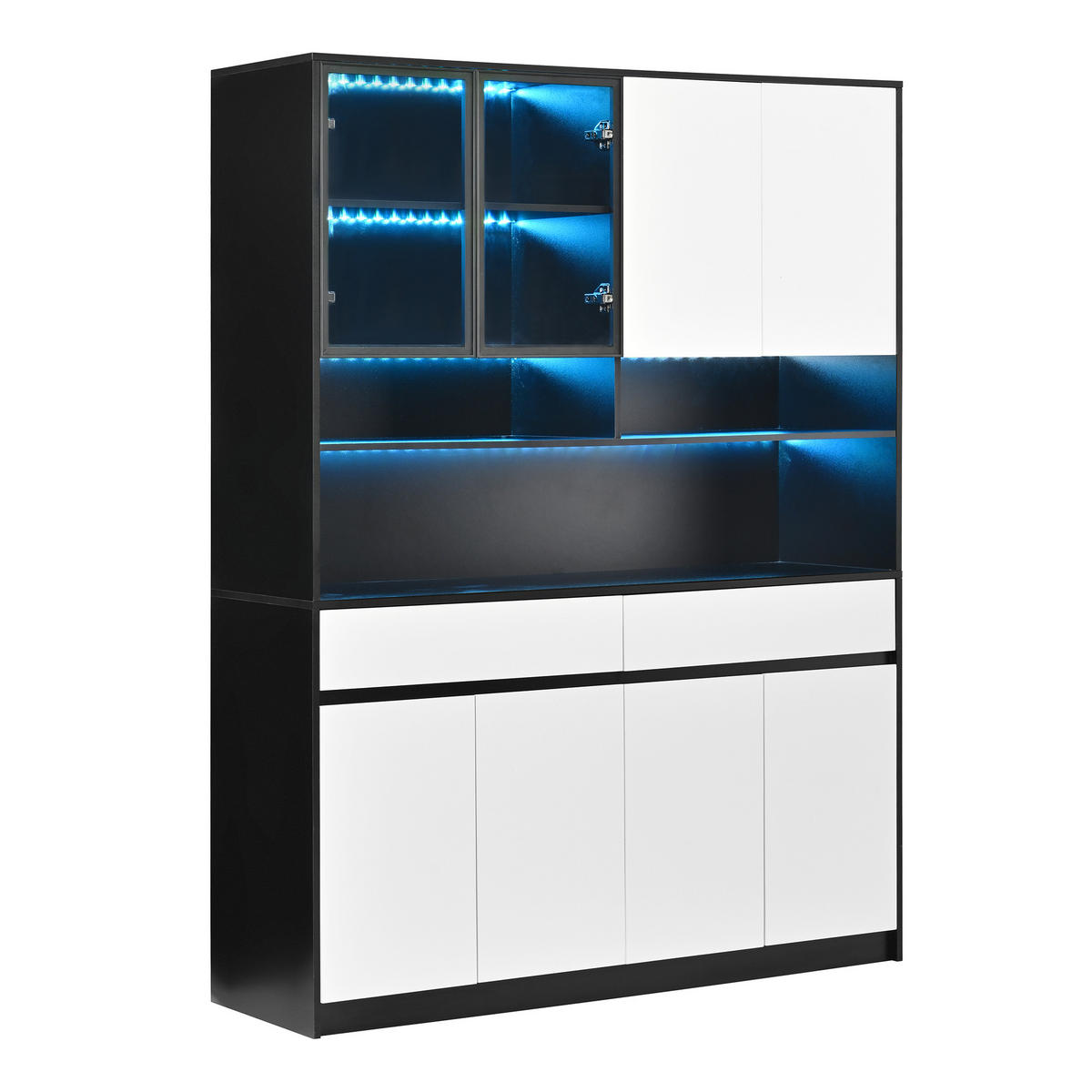 VITRINE mit LED und Glasfach, APP-Steuerung - Schwarz/Weiß, Holzwerkstoff (120/160/38cm) - FLIEKS