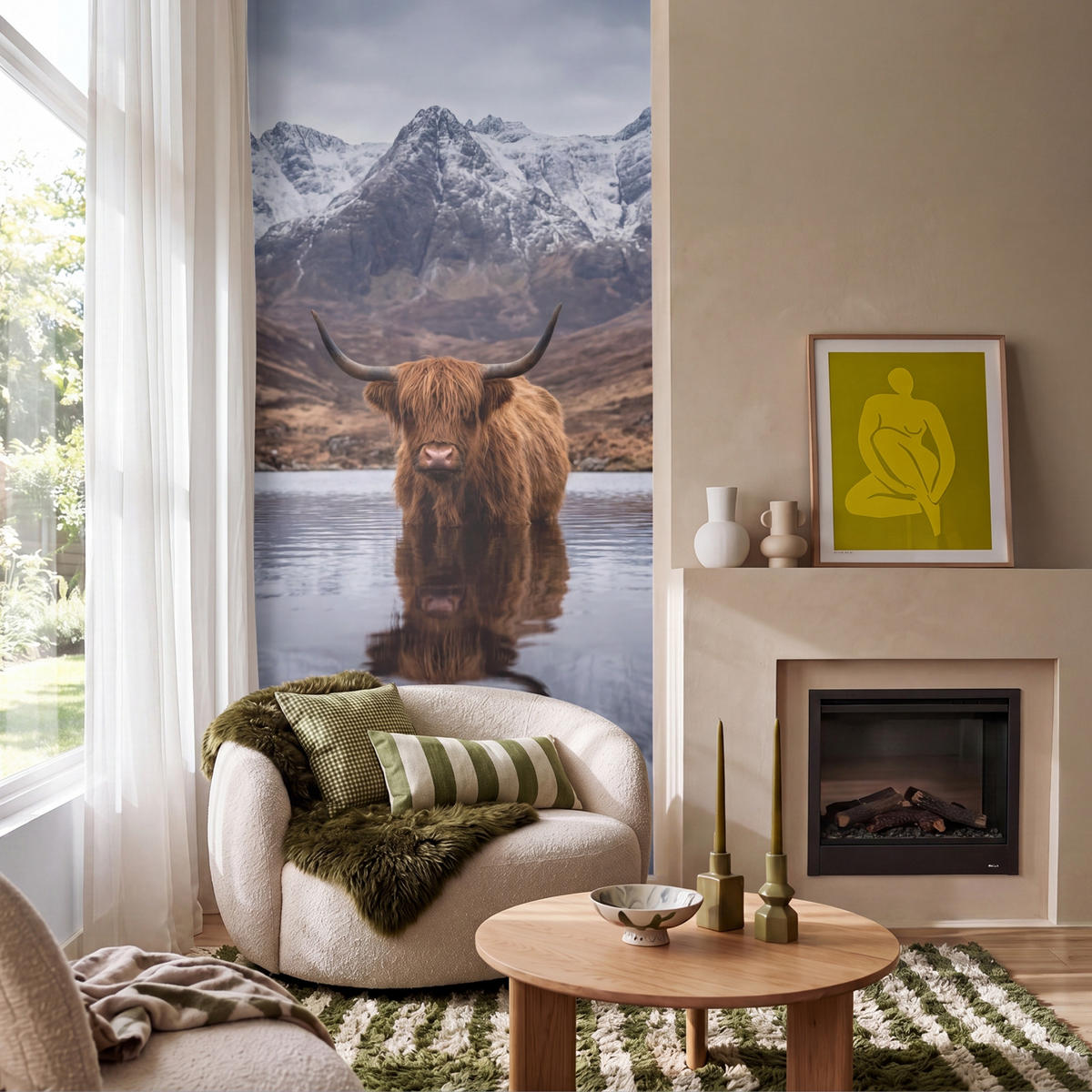 TAPETE - Schottischer Hochländer - Braun - Wasser - 100x220 cm - Braun, Papier (100/220cm) - OnlyWow