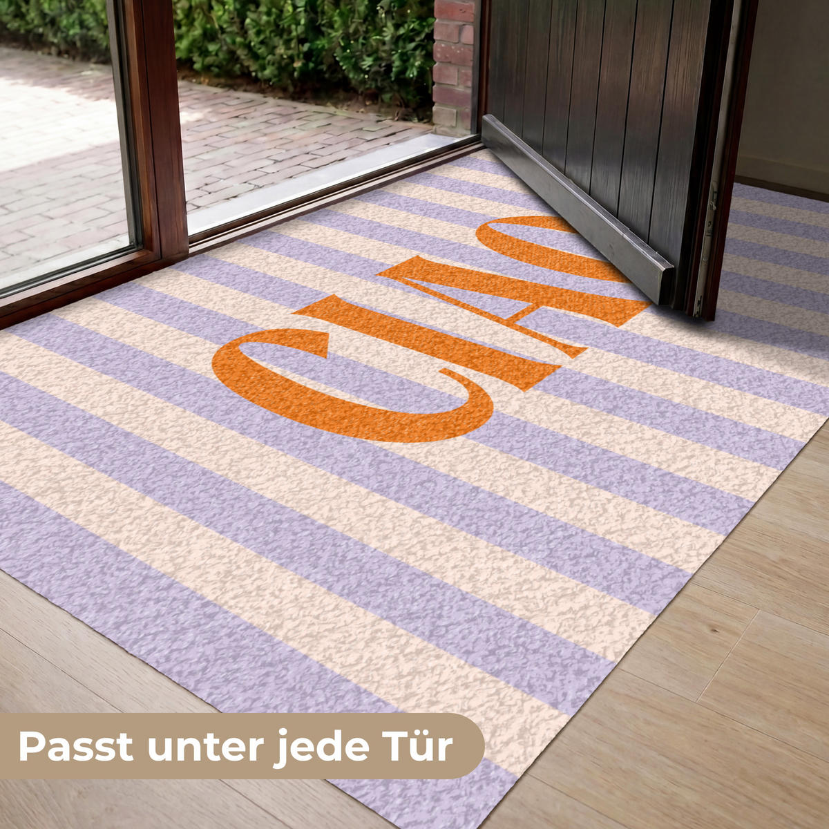 FUSSMATTE Ciao - Zitat - Pastell - Streifen Schmutzfangmatte 150x90 cm - Flieder, Kunststoff (150/90cm) - MuchoWow