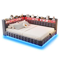 POLSTERBETT 140/200 cm mit LED-Beleuchtung, Steckdose, USB-, Typ-C-Anschluss und Bettkasten, Grau - Grau, Textil (140/200cm) - Redom