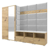 GARDEROBE NELA VII 250 cm (Modulare Flurmöbel XL Artisan Eiche mit Spiegel & Sitzpolster Hellgrau 32 Universell) - Silberfarben/Hellgrau, Holz/Holzwerkstoff (250/187/40cm) - Ravio