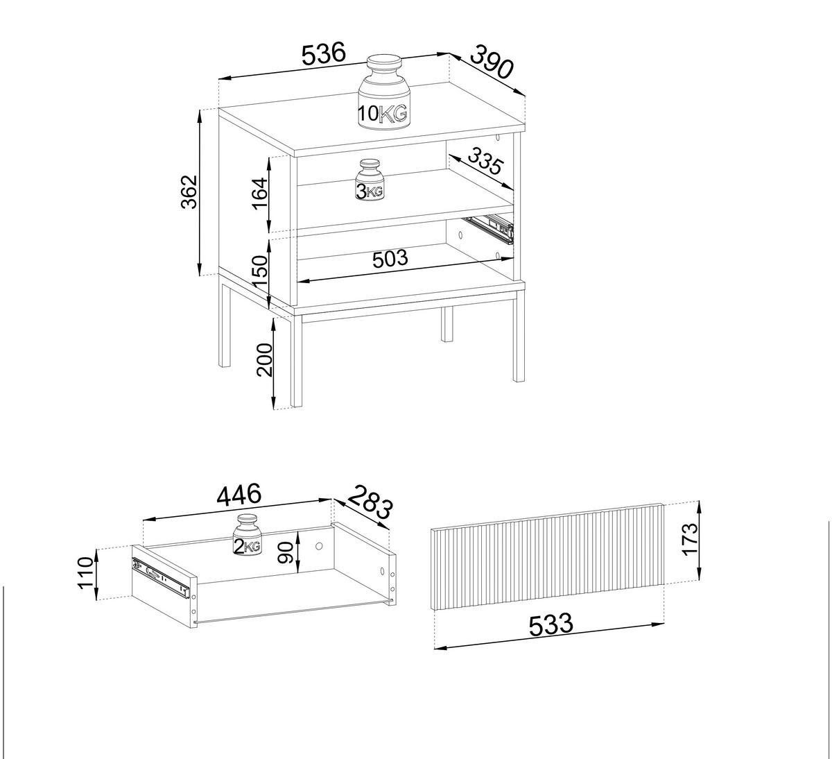 NACHTTISCH 50 cm Haller mit Lamellen, LED-Beleuchtung, Braun - Braun, Holz (54/56/39cm) - Emporius