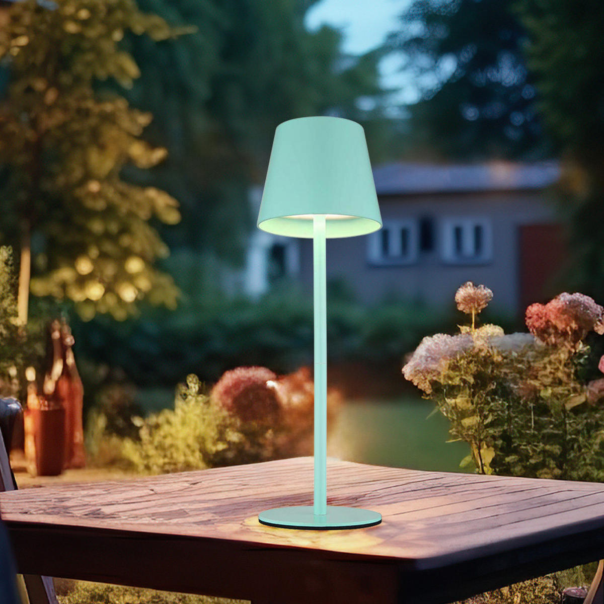 LED AUSSENLEUCHTE VANNIE I Türkis Opal - Türkis, Metall (11.5/11.5/36cm) - Globo Lighting