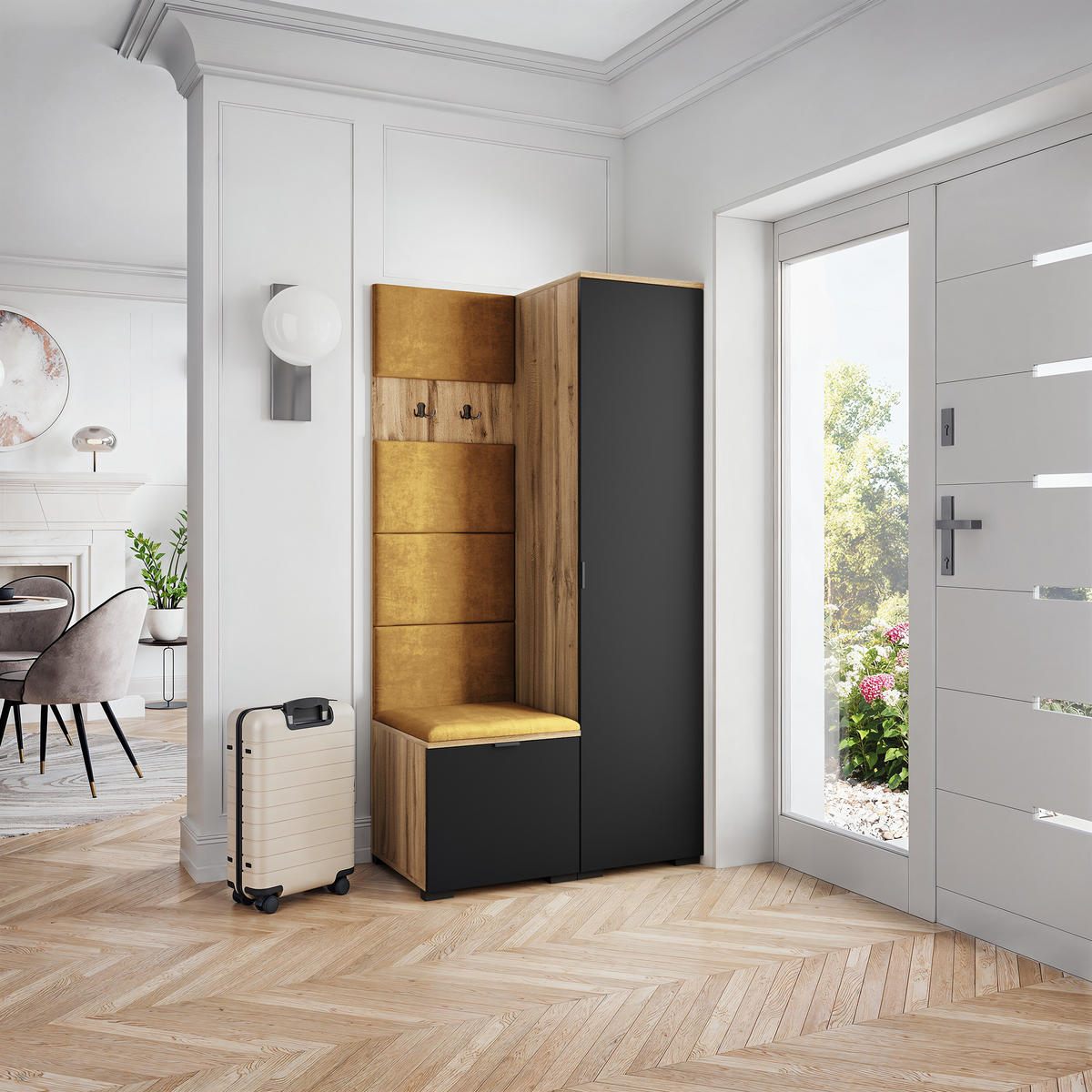 GARDEROBENSCHRANK LORI 95/181/51 cm Modern Garderobe-Set Eiche Wotan - Gelb/Eiche Wotan, Holzwerkstoff (95/181/51cm) - MASSENO