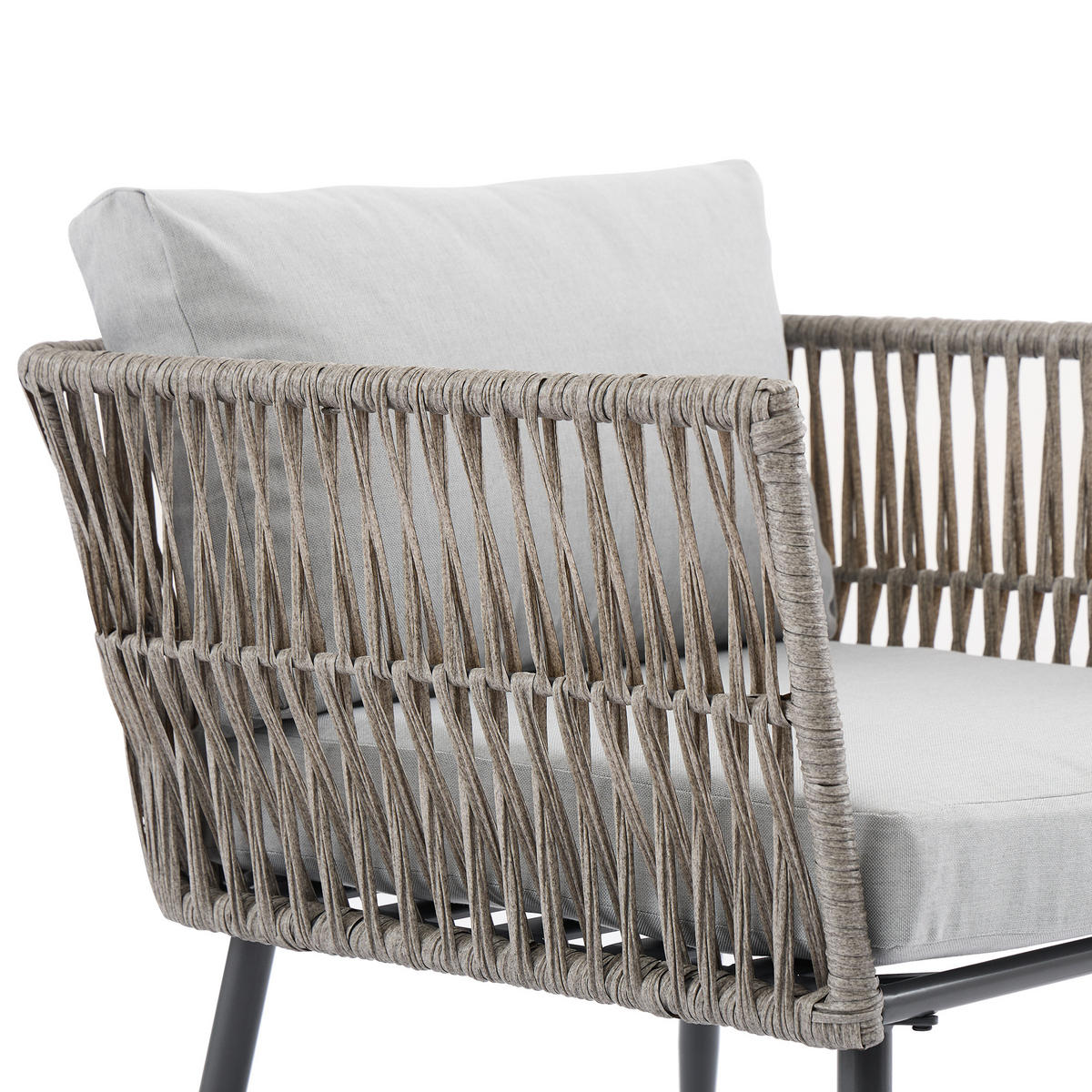 GARTENMÖBEL 99x54x42cm grau aus Stahl mit Seil und Glas - Grau, Textil - Modfu