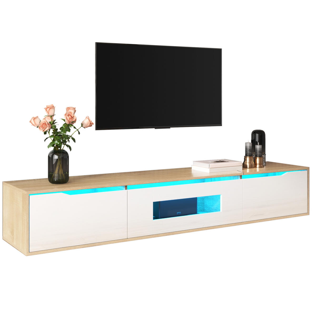 LOWBOARD 180/35/30 cm aus Holzwerkstoff mit Hochglanzfront und LED-Beleuchtung Weiß - Weiß, Holzwerkstoff (180/30/35cm) - Modenvie