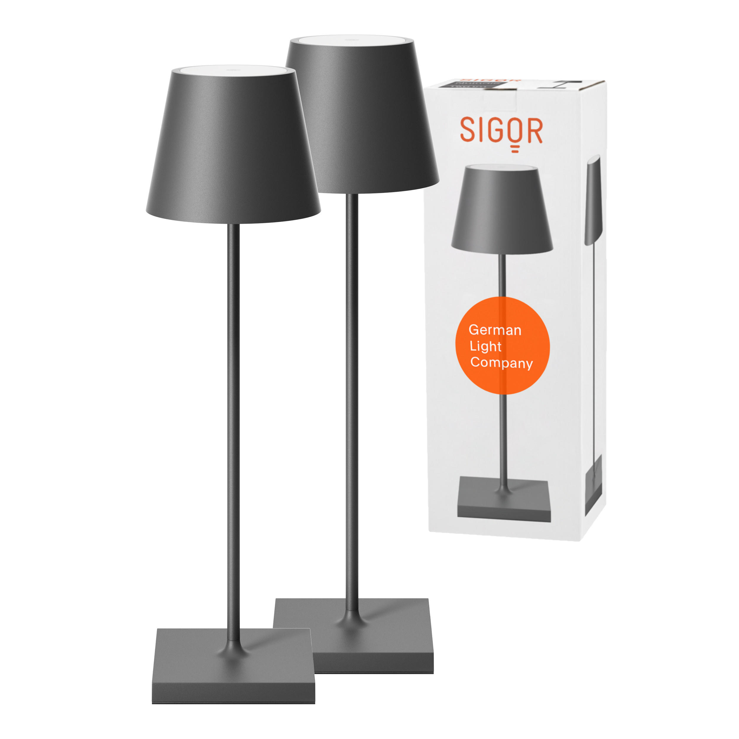 LED Akku-Tischlampe, Nuindie 3.0 2er-Set, graphitgrau - Grau, Metall (38/10/38cm) - Sigor