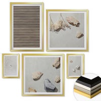 WANDBILDER 5er Set - 50x50 cm & 20x30 cm & 40x60 cm Goldrahmen - Natürliche Texturen Holz Steine - Goldfarben, Kunststoff (40/60cm) - ArtPrintCave