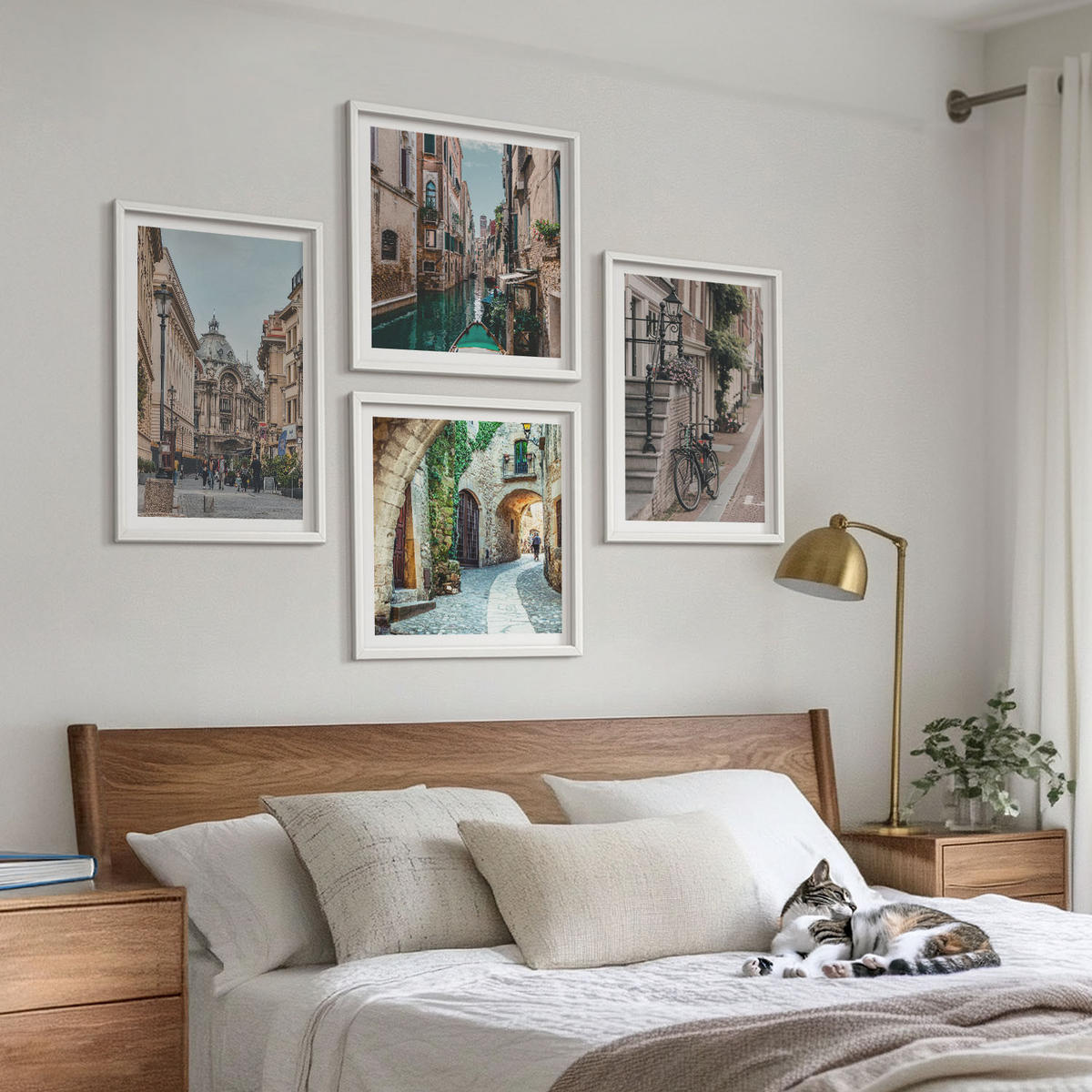 BILDER SET 4er Set - 50x50 cm & 40x60 cm Weißer Rahmen - Venezianische Straßen Wasserarchitektur - Weiß, Kunststoff (50/50cm) - TULUP