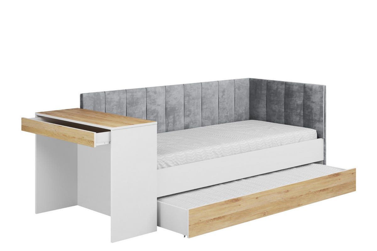 JUGENDBETT FABIAN 90/200 cm in Weiß/Eiche Gold rechts - Erlefarben/Weiß, Holzwerkstoff/Textil (90/200cm) - Deine Möbel 24