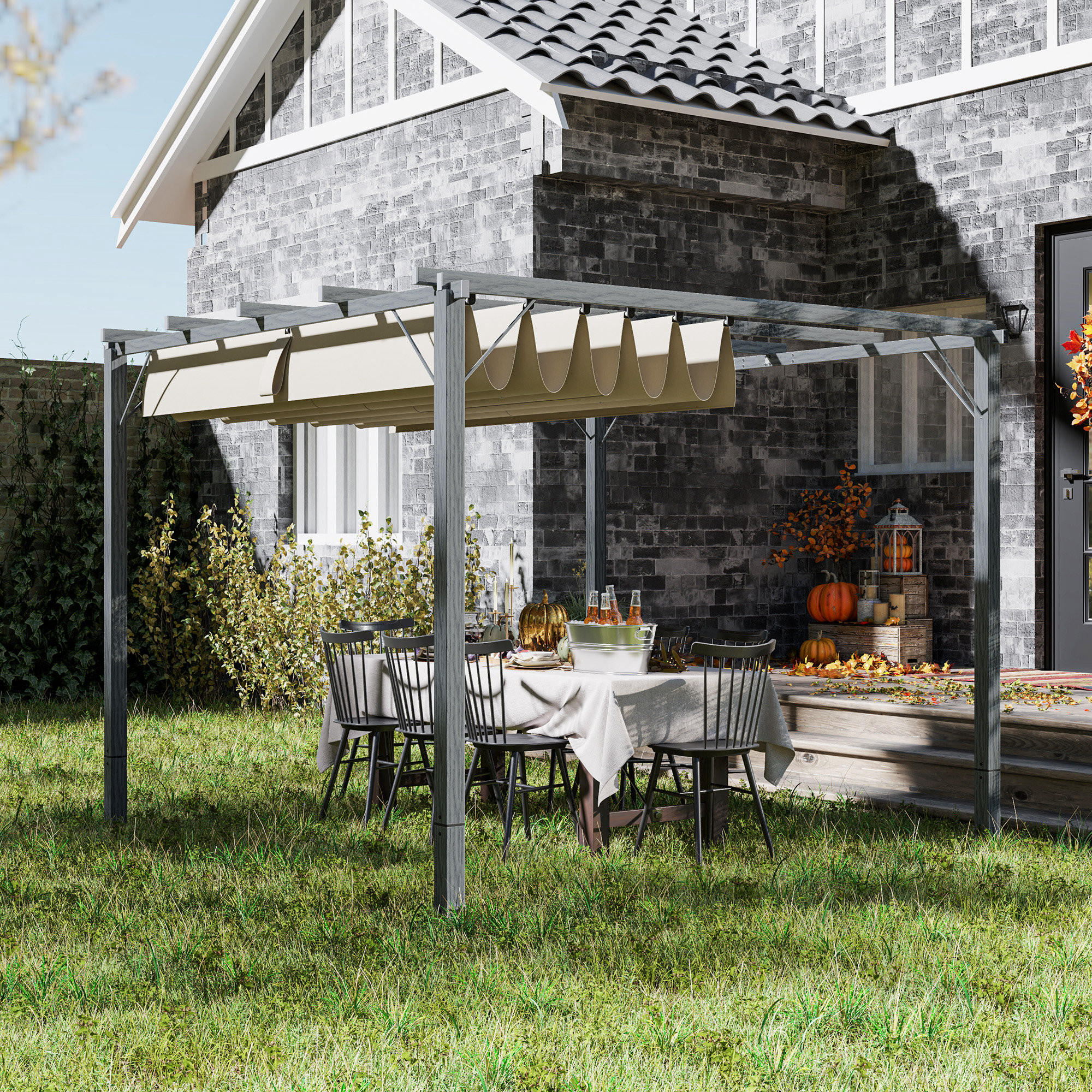 Thumbnail - Outsunny Pergola, Grau, Metall, 296x232x299 cm, Sonnenschutz, Pavillons