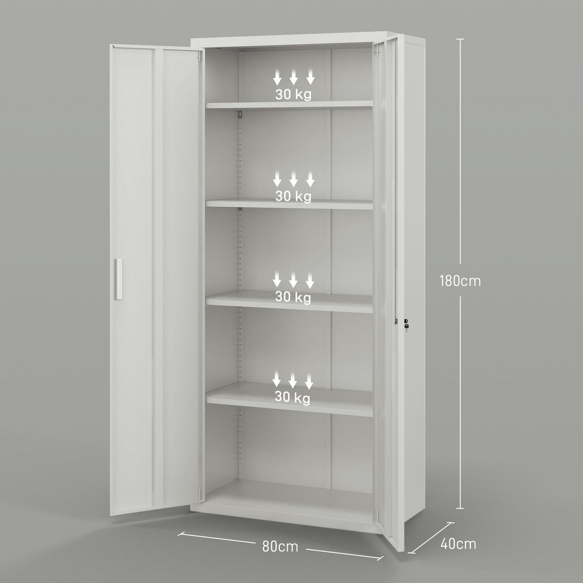 AKTENSCHRANK DE-09813 5 verstellbare Regale Weiß - Weiß, Metall (40/180/80cm) - ComfortXL