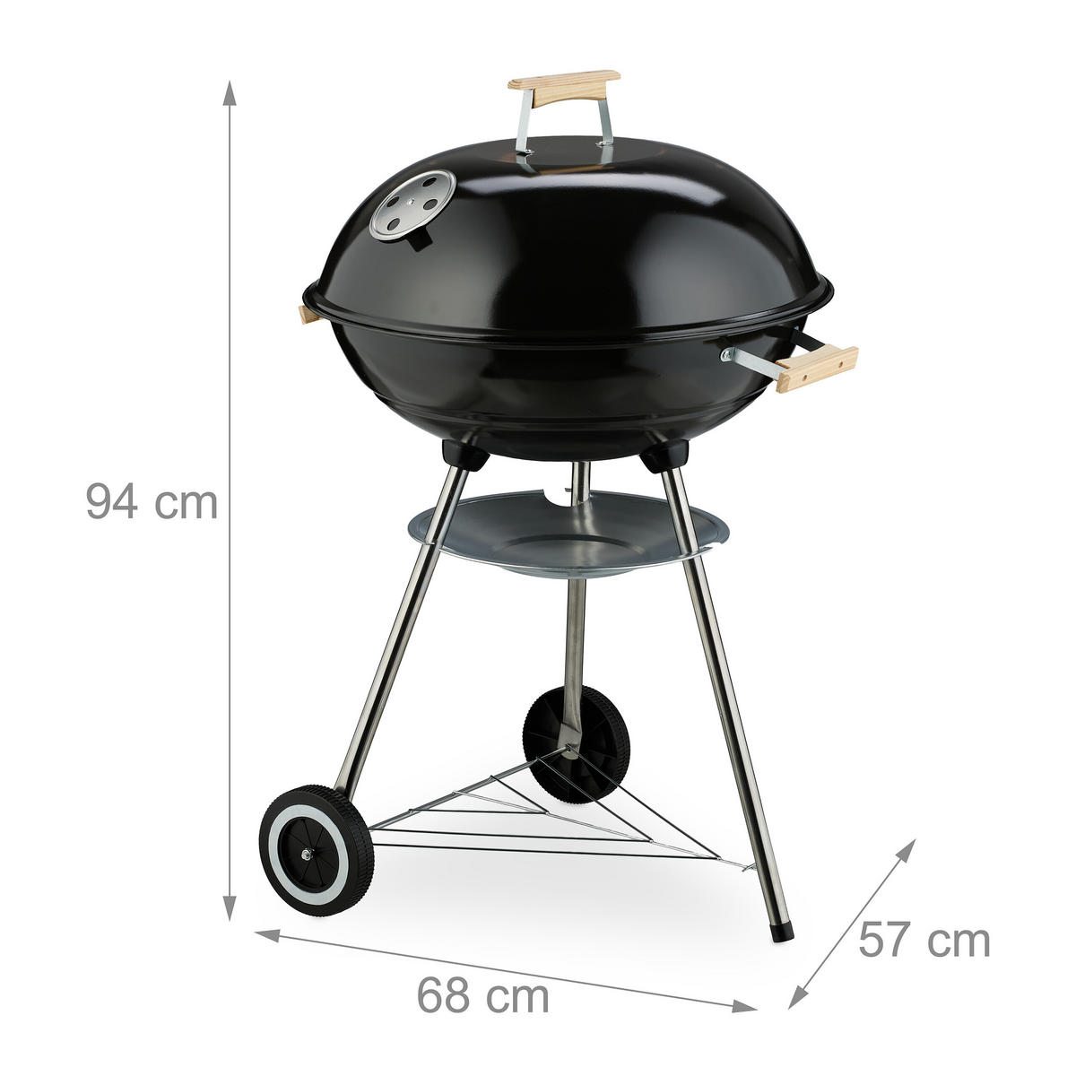 KUGELGRILL - Schwarz, Kunststoff/Metall (57/94cm) - Relaxdays