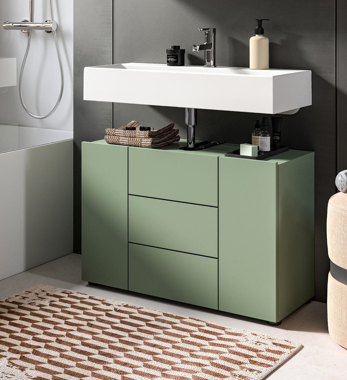 WASCHBECKENUNTERSCHRANK grün, Badezimmer Unterschrank 82 x 56 cm - Schwarz/Grün, Holzwerkstoff/Kunststoff (38/56/34cm) - Inn.Furn